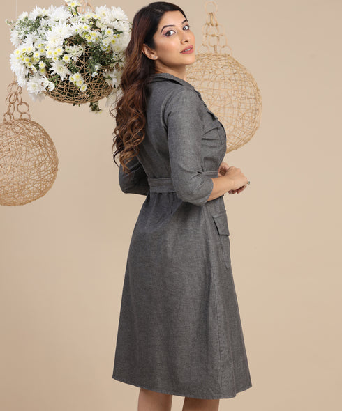 Chambray Long Sleeve Safari Dress